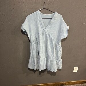 Emery Rose Light Blue V-Neck Cotton Mini Dress